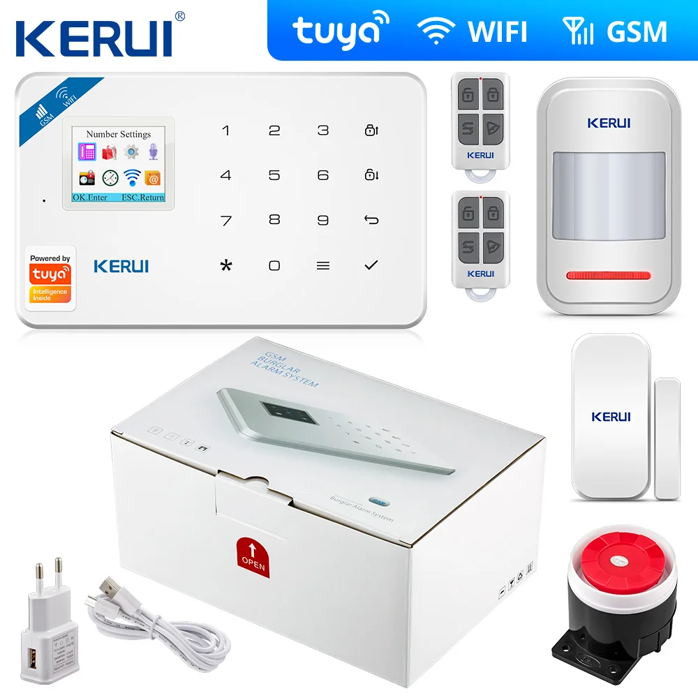 

2022 Kerui Tuya W18 Wireless Wifi Home Alarm GSM IOS Android APP Control LCD GSM SMS Burglar Alarm System For Home Security