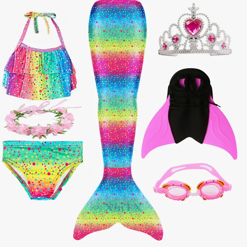 

Модный Купальник русалки С флиппером, Моноласты, бикини, купальный костюм, платье для девочек, можно добавить Флиппер с короной, пляжные куп...