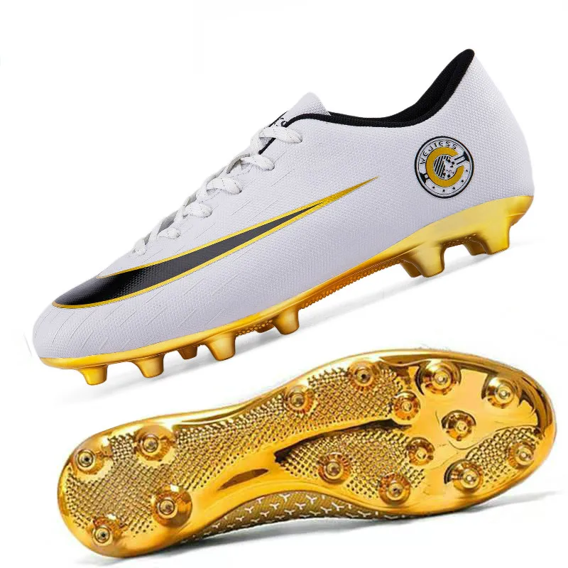 

Golden Plated Studs Athletics Football Spikes Shoes Boy Soccer Boots Outdoor Soft Ground Gym Sneakers Men Kids Ankle Trainer