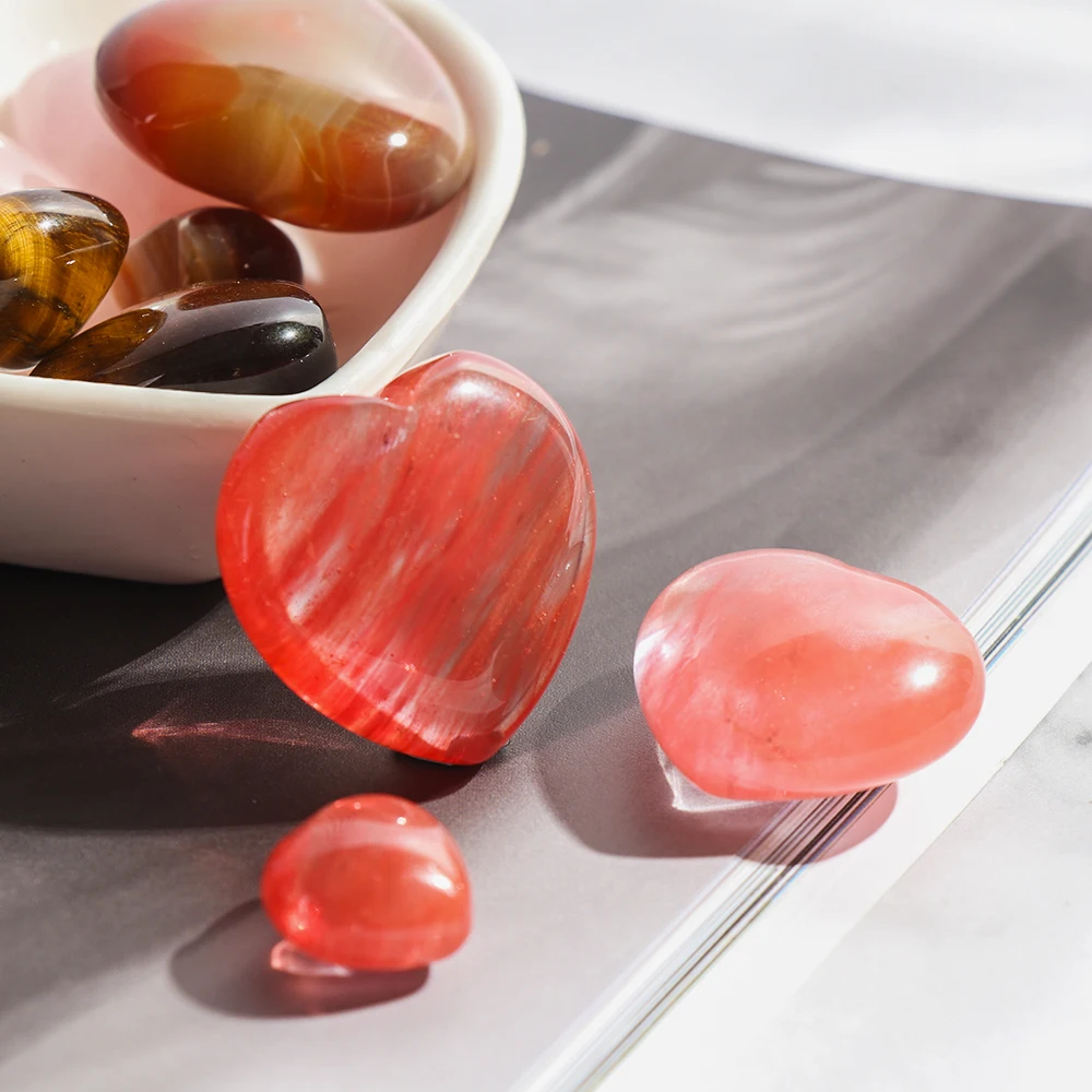 1 шт. натуральный камень в форме сердца Роза полоску кристалл резная ладонь