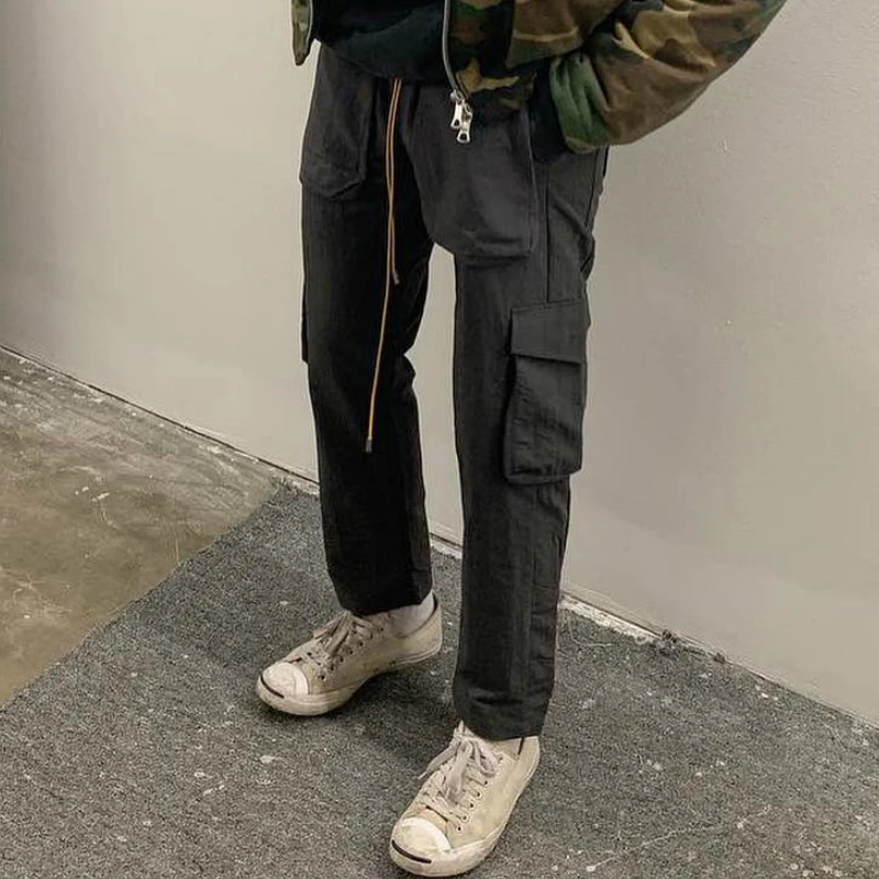 

High Quality Vintage-Camo Cotton Cargo Pants Ankle-length Snap Jogger Pants Eight Pocket Styling Justin Bieber Streetwear