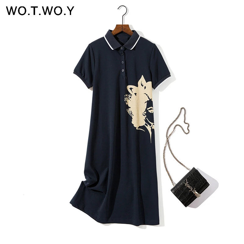 Женское трикотажное платье WOTWOY повседневное хлопковое с коротким рукавом и