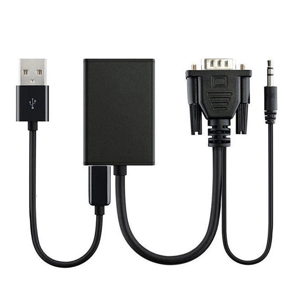 1080P портативный черный конвертер для ноутбука с аудиокабелем VGA HDMI адаптер видео