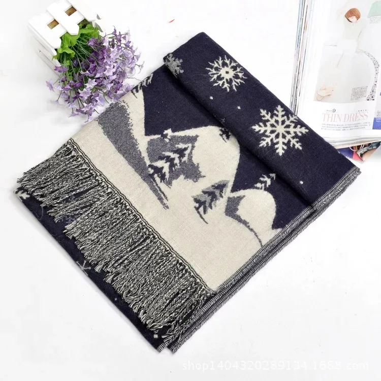 Рождественская теплая шаль с принтом в виде снежинок унисекс шарф Зимний толстый