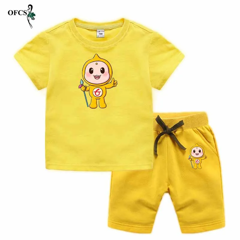 

Children's Suit Summer New Boy Short Sleeve Suit Teenagers Sports Elastic Waist Shorts+T-shirt Tees Girl Cotton Clothes 20 Mode