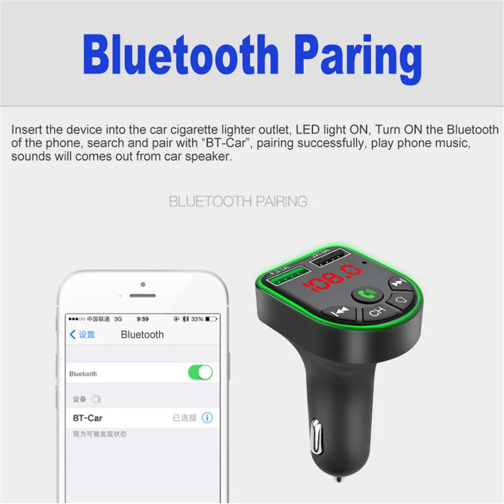 Автомобильный MP3-плеер Kebidu с цветсветильник беспроводной Bluetooth 5 0 Fm-передатчик
