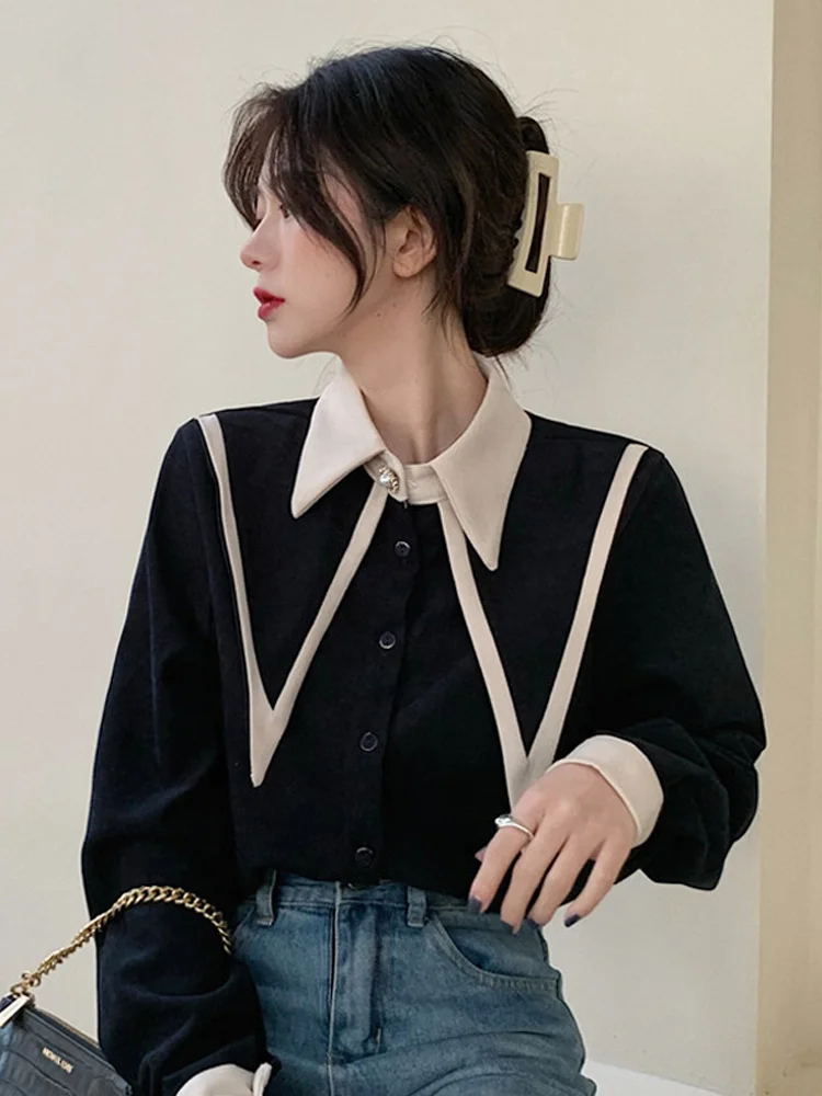 

Black Shirt Coat Women's Early Spring Autumn 2021 New Chic Design Small Top