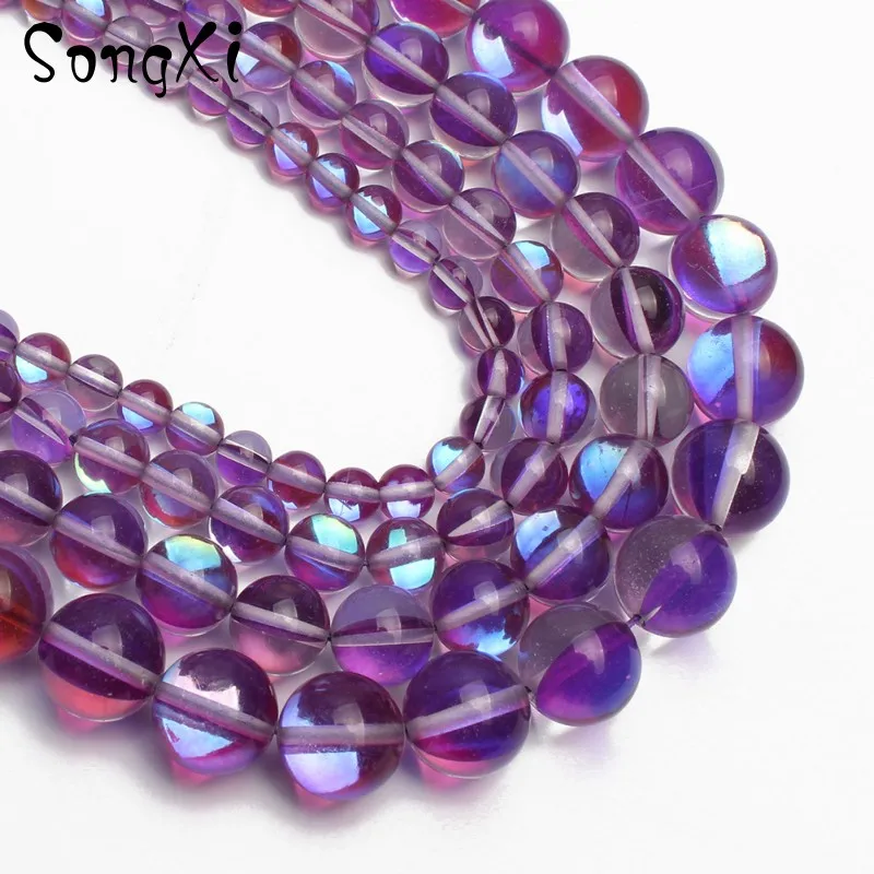 Натуральные фиолетовые блестящие хрустальные бусины 6 8 10 12 мм гладкие круглые