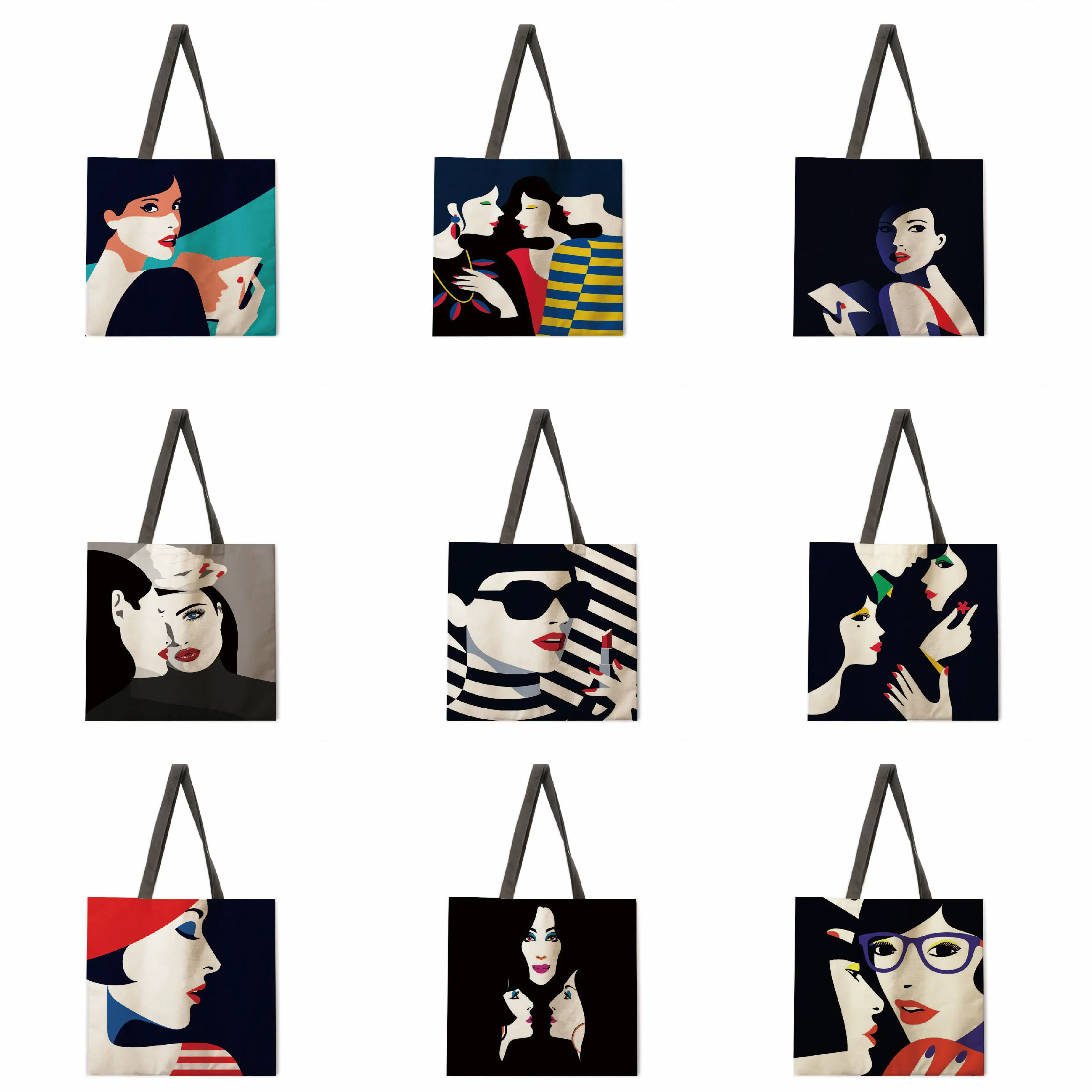 

Urban Women Oil Painting Linen Shopping Bag Ladies Shoulder Bag Foldable Shopping Bag Beach Tote Bag