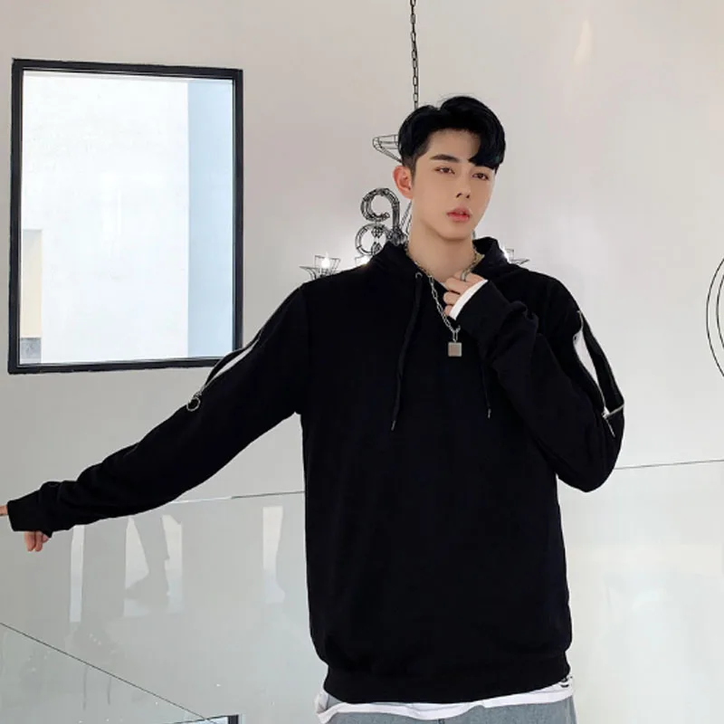 Мужские свободные повседневные пуловеры свитшот на молнии с капюшоном верхняя