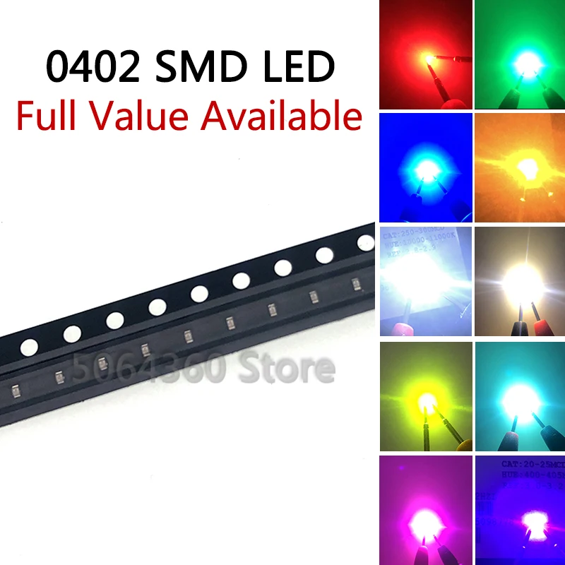 3000 шт. полный катушка 0402 SMD LED светодиод теплый белый красный зеленый голубой