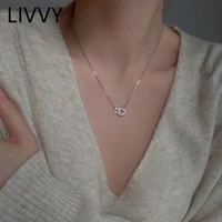 livvy silver color square round necklace woman geometric zircon pendant wedding party birthday fine jewelry