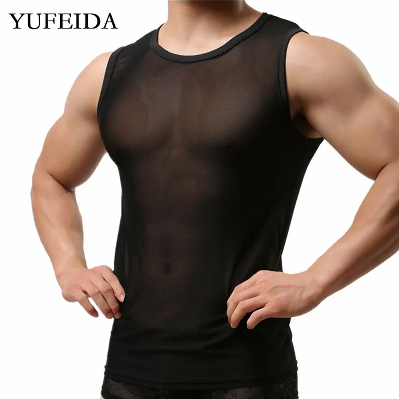 Пикантные Для мужчин s майки без рукавов Прозрачные Фитнес спортивные безрукавки