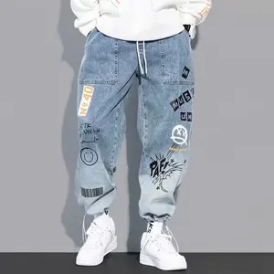 Men's jeans overalls high quality casual fashion jogging pants men's elastic waist spring streetwear men's clothing trousers 10 item image