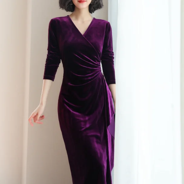 2020 осеннее зеленое бархатное платье для женщин вечерние платья винтажное