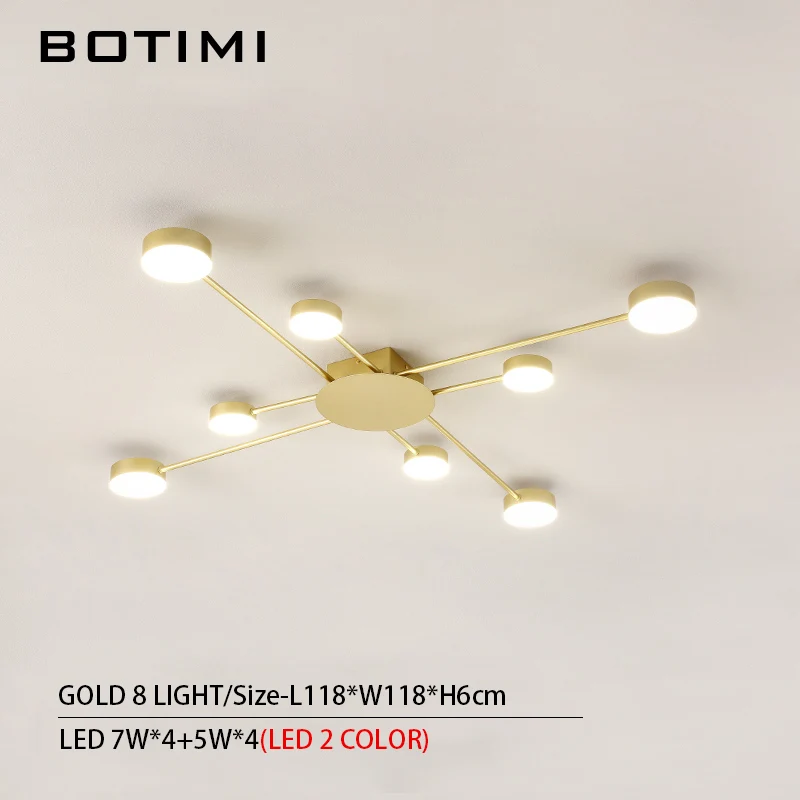 8 Light-Gold BOTIMI Новинка Металлические нерегулярные потолочные светильники для фойе черный потолочный светильник золотой поверхностный монтаж светильник для спальни - Цвет корпуса: 8 Light-Gold
