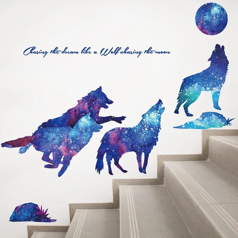 Виниловые наклейки на стену с изображением ночного неба Луны волка | Дом и сад