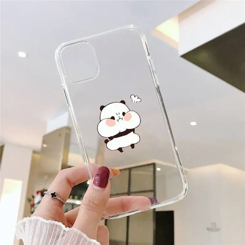 

Cartoon cute lovely cat panda pink Phone Cases Transparent for iPhone 6 7 8 11 12 s mini pro X XS XR MAX Plus SE cover funda
