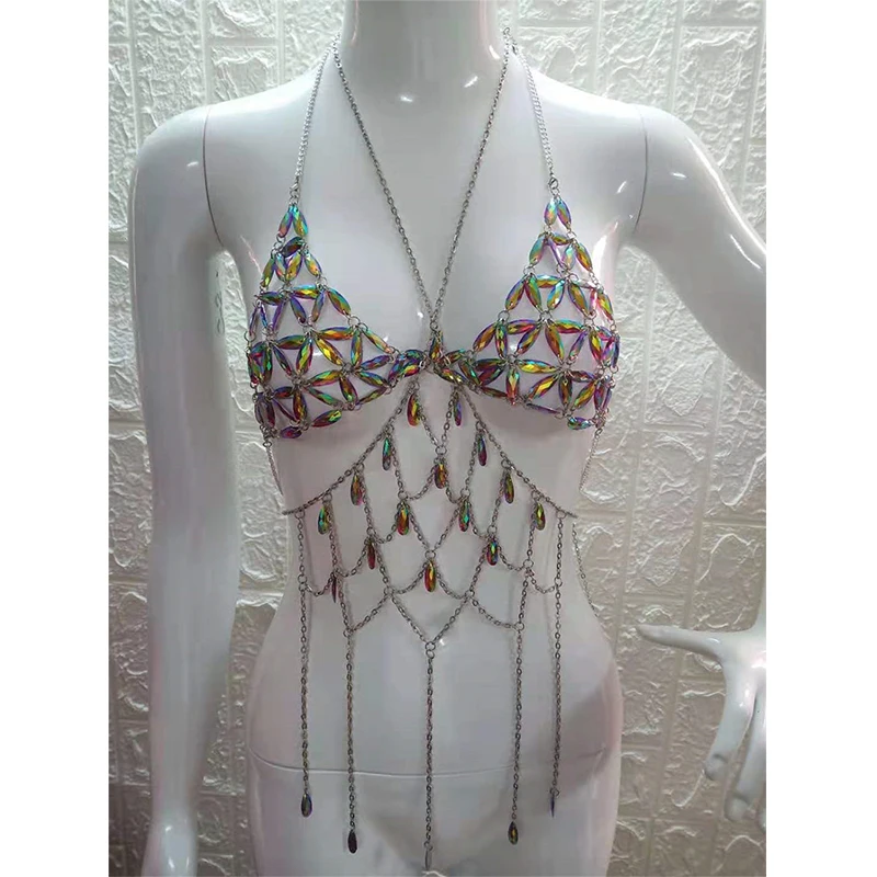 Женский танцевальный костюм сексуальная цепочка для тела со стразами одежда Dj Rave