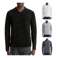 2022 spring new mens european fashion pleated long sleeve v neck solid color t shirt mens solid color fashion t shirt top
