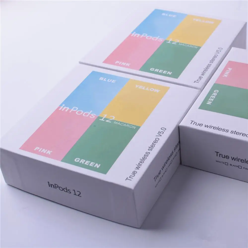 Новые беспроводные Bluetooth наушники i12 TWS inpods 12 Macaron V5.0 стереонаушники спортивные с