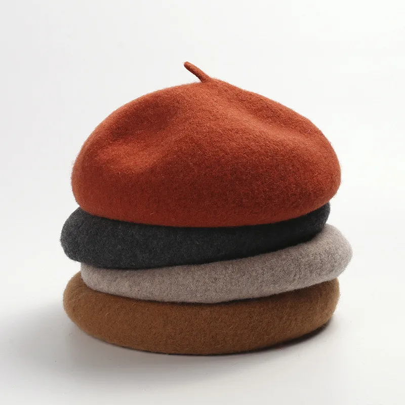 

Fleece Wool Solid Women Berets Cap Adjustable Autumn Winter Thick Pumpkin Hat for Young Girl Fashion Accessories Outdoor