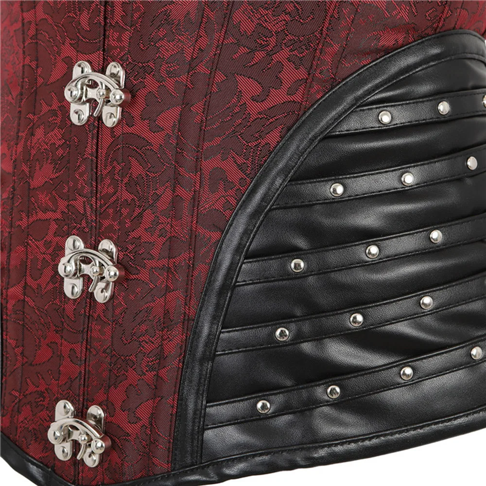 

Medieval Vintage Printed Patchwork PU Leather Corsets Women Gothic Party Sexy Strapless Corset Tops 2021 Rivet Punk Lace Up