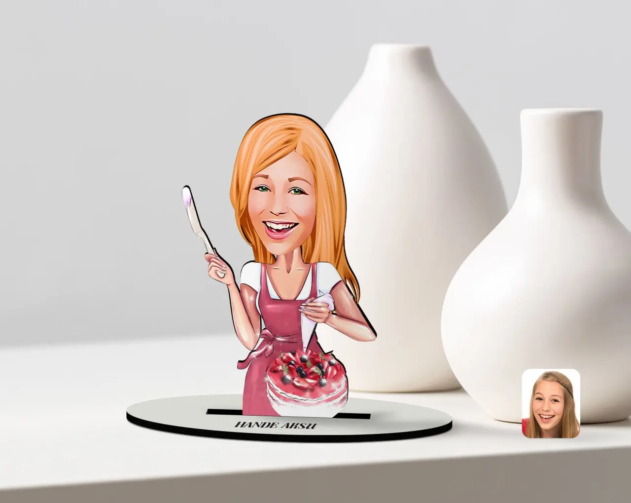 

Персонализированная Женская карикатура для приготовления пищи, деревянная безделушка, модель 1