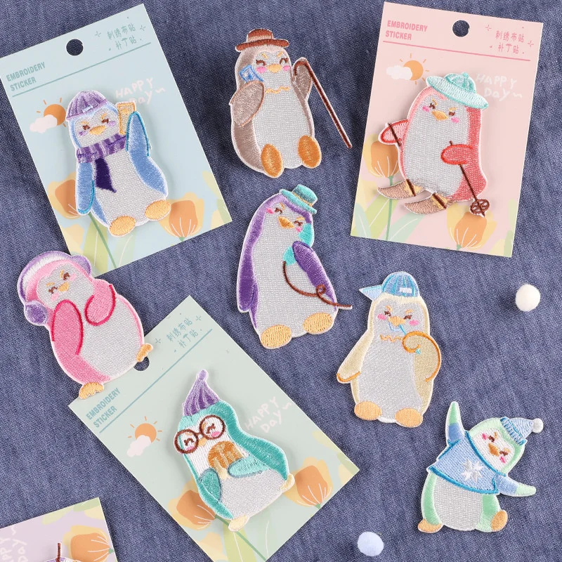 

Cartoon Penguin Self-adhesive Embroidery Cloth Stickers On Clothes Animal Astronaut Patches For Clothing Child Sticker Applique