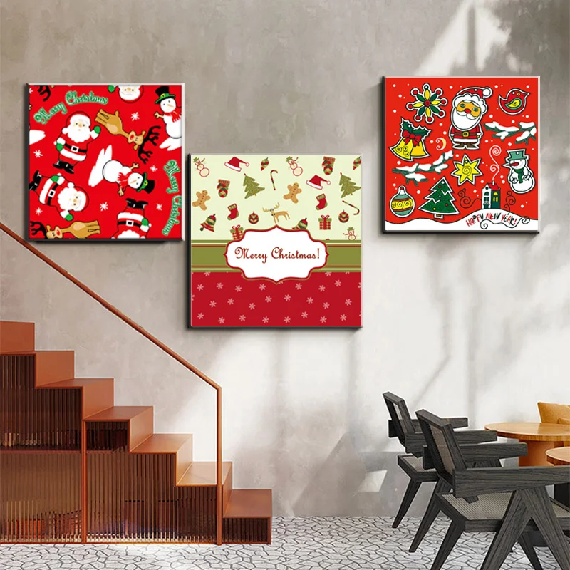 

Merry Christmas Santa Snowman Bells Crutch Posters Xmas Tree Gloves Socks Hat Canvas Print Wall Art Picture Decorative Painting