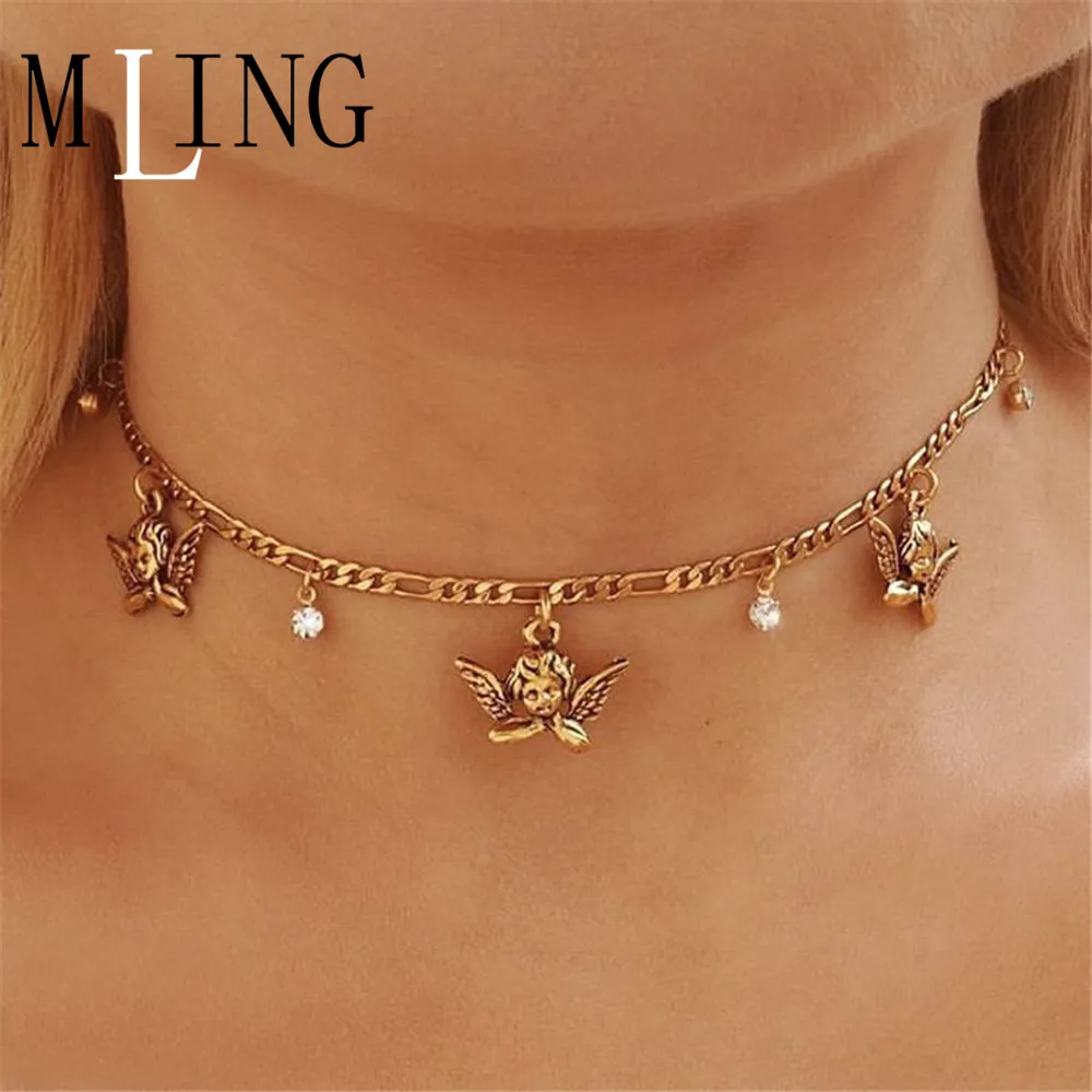 Винтажное ожерелье чокер MLING из золотистого сплава с кристаллами модное цепочка