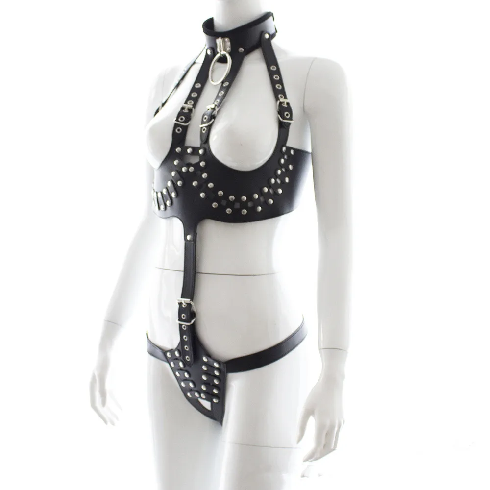 Регулируемый кожаный эротический комплект аксессуаров с замком корсет под