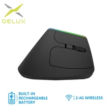 Delux M618D Ergonomic Vertical Mouse rechargeable Wireless 2.4GHz Gaming Mouse RGB 1600 DPI Vertical Mice For PC Laptop