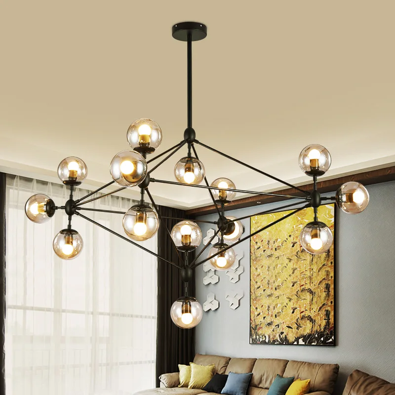 GLSZ Iron Modern LED Chandelier Black E27 90-260V 5/10/15/21 Head For Living Room Bedroom Loft Ceiling Lamps Art Glass Pendant | Лампы и