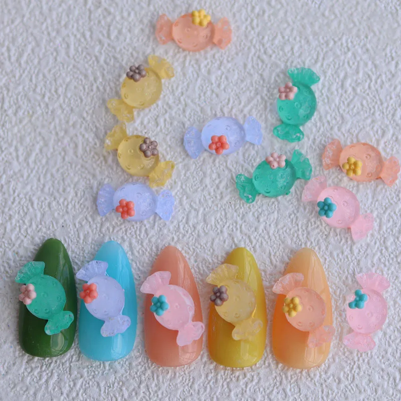 

20Pcs Nail Art Candy Gems Resin Flower Candy Shaped Resin Charms For Acrylic Cute Nail Art Design Large Rhinestones Manicure