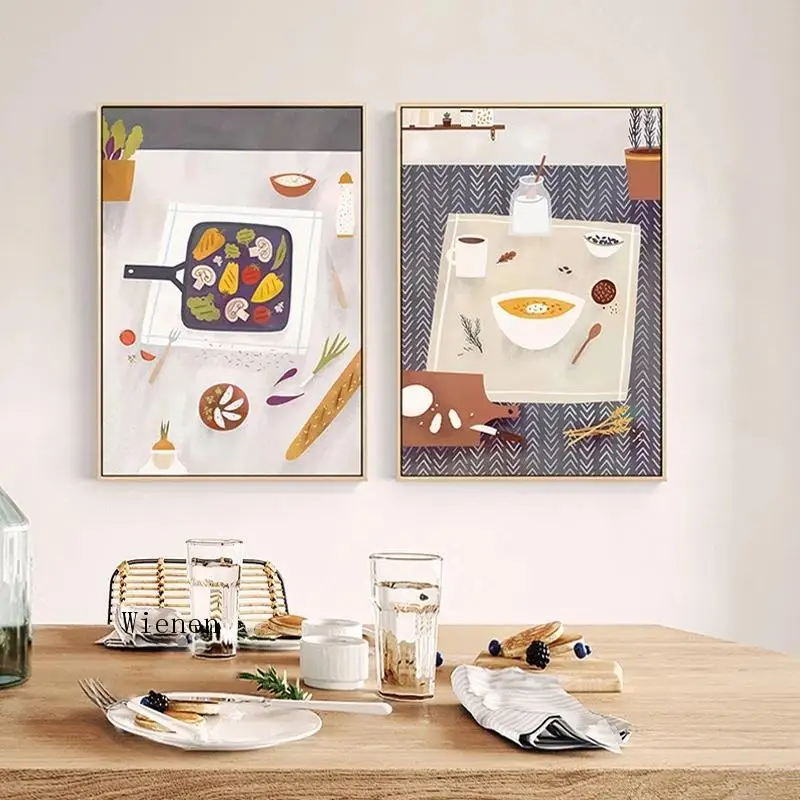 Настенный декор для кухни плакат иллюстрация мультфильм вкусная еда зеленое