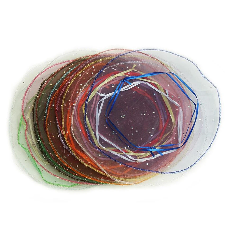 

100 Pieces 26cm Round Drawstring Organza Jewelry Candy Pouch Christmas Wedding Party Favor Gift Packaging Bags