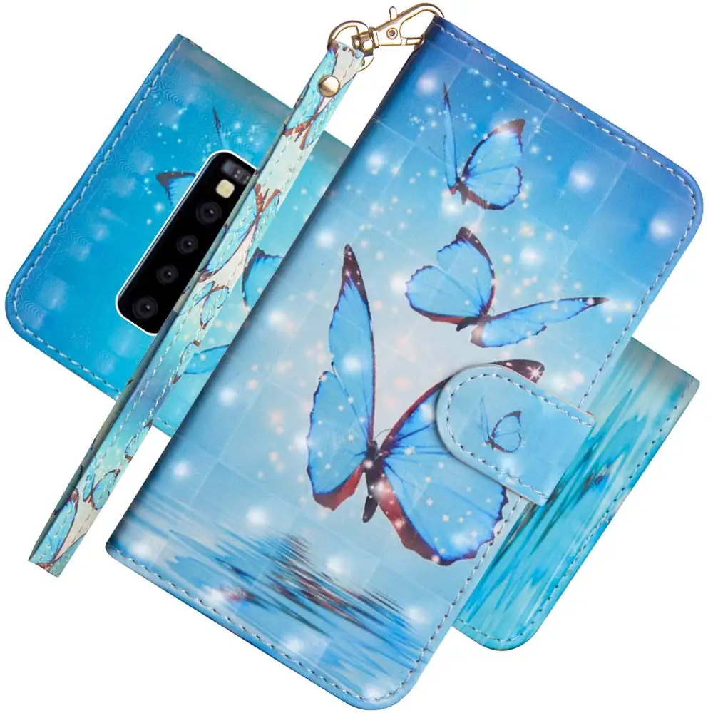 Blue Butterfly 3D чехол-кошелек для samsung Galaxy S10 S9 S8 Plus S10E чехол из искусственной кожи с подставкой Чехол для samsung Galaxy Note 10 Plus - Цвет: Blue Butterfly
