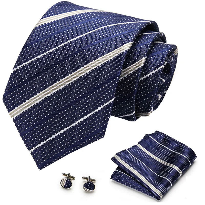 

Blue Silk Mens Ties With Hanky Cufflinks Set Jacquare Woven Neck Ties Set For Men Necktie