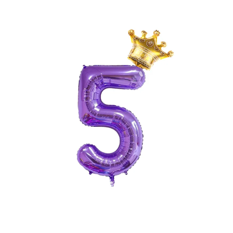 2pcs Gold Crown Foil Balloon 40inch Purple Digit 0-9 Number Balloons 1 2 3 4 5 Years Old Birthday Party Decorations Kids Ballons