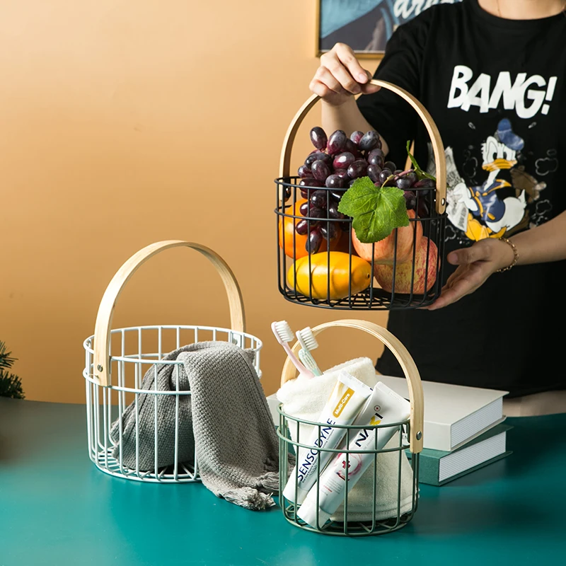 

JW-Ins Wrought Iron Basket Snack Sundries Storage Basket Picnic Basket Household Living Room Vegetable Basket