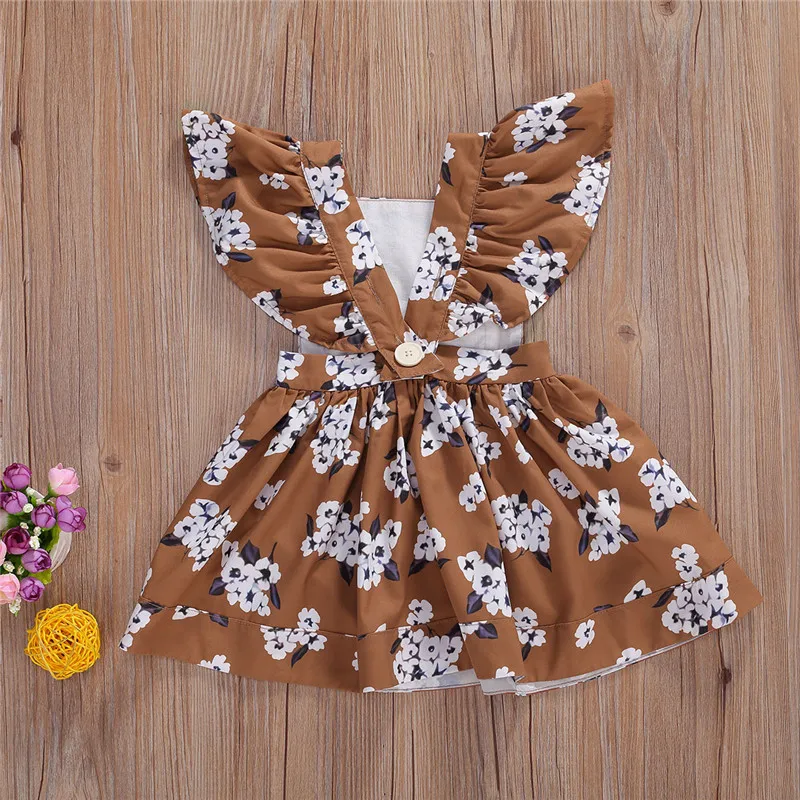 New Fashion 1-6Y Toddler Baby Girls Dress White Floral Print Ruffle Short Sleeve A-line Backless Sundress wholesale | Детская одежда и