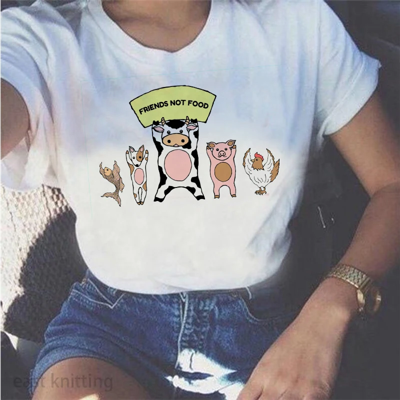 Plus Size Women T Shirt Friends Not Food Tshirt Ladies Vegan Vegetarian Tee Save Animals Gift | Женская одежда