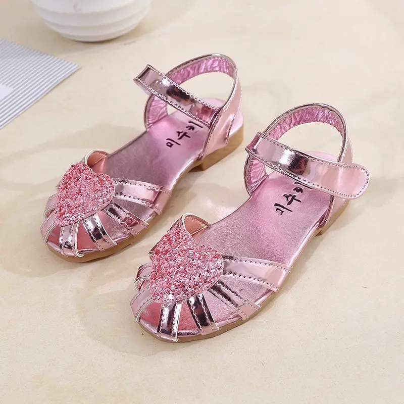 

Girls Sweet Sandals New Korean Summer Princess Sandalias Shoes Kids Children Pu Bling Hook Loop Rubber Beach Sandals Baby Shoe