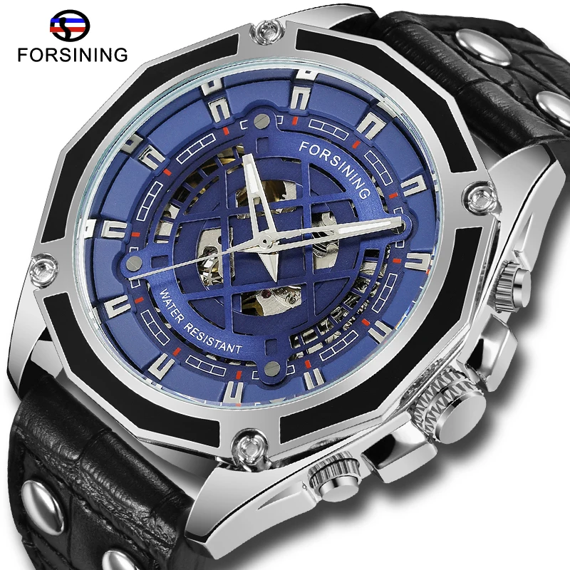 Механические Мужские часы Forsining с чехлом мужские из натуральной кожи в стиле
