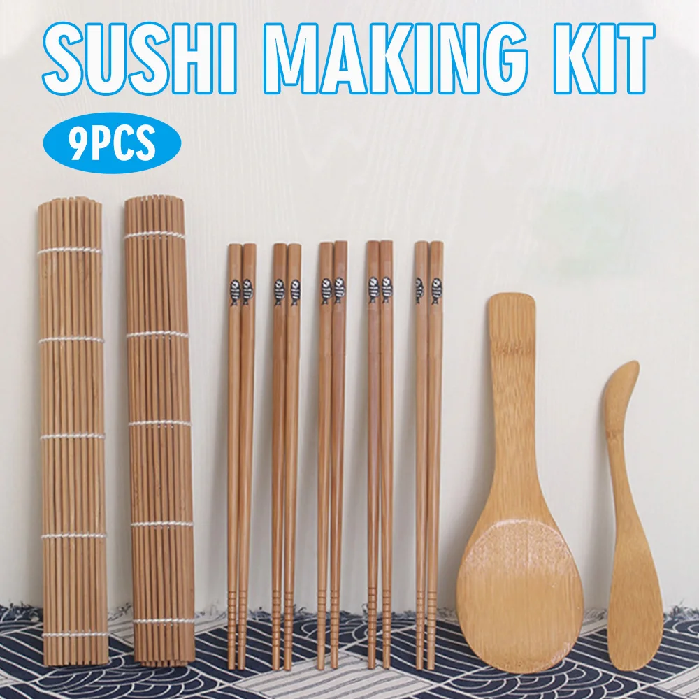 

9Pcs/Set Sushi Making Kit Bamboo Rolling Mat Sushi Maker Set Gift Cooking Tools Chopsticks Spoon Sushi Blade For Beginners DIY