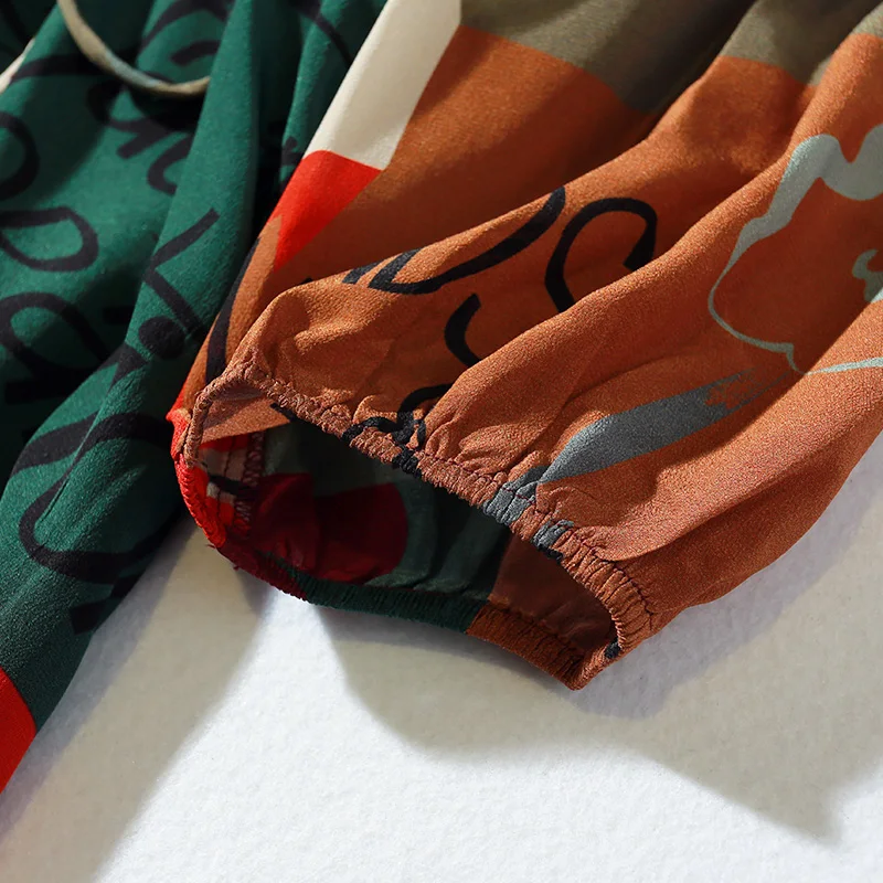 

SuyaDream Women Printed Long Dress 100%Silk 3/4 Sleeved Loose V neck Elegant Belted Dresses 2020 Spring Summer New