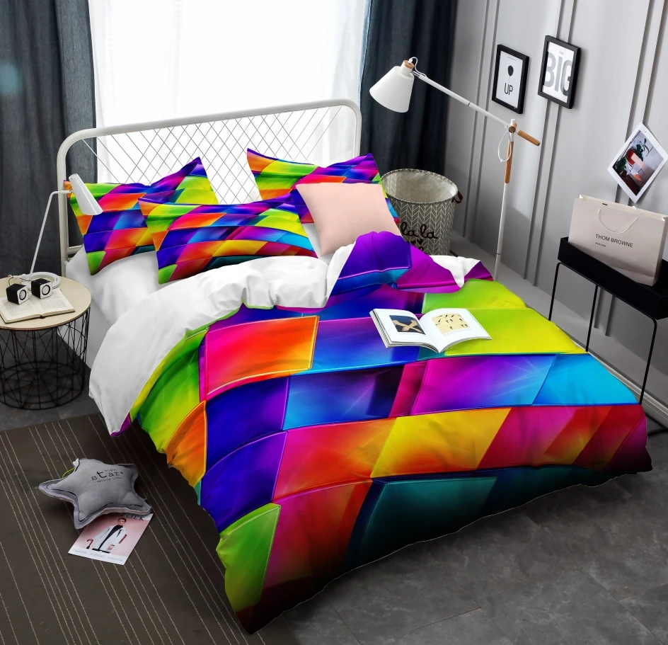 Красочный комплект постельного белья покрывало на кровать односпальное