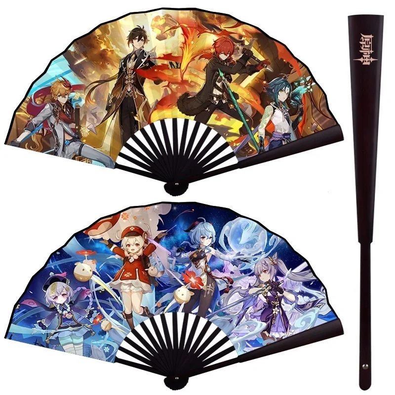 

Бесплатная доставка, складной Ручной Веер Genshin Impac в китайском стиле, различные летние узоры с принтом анимации