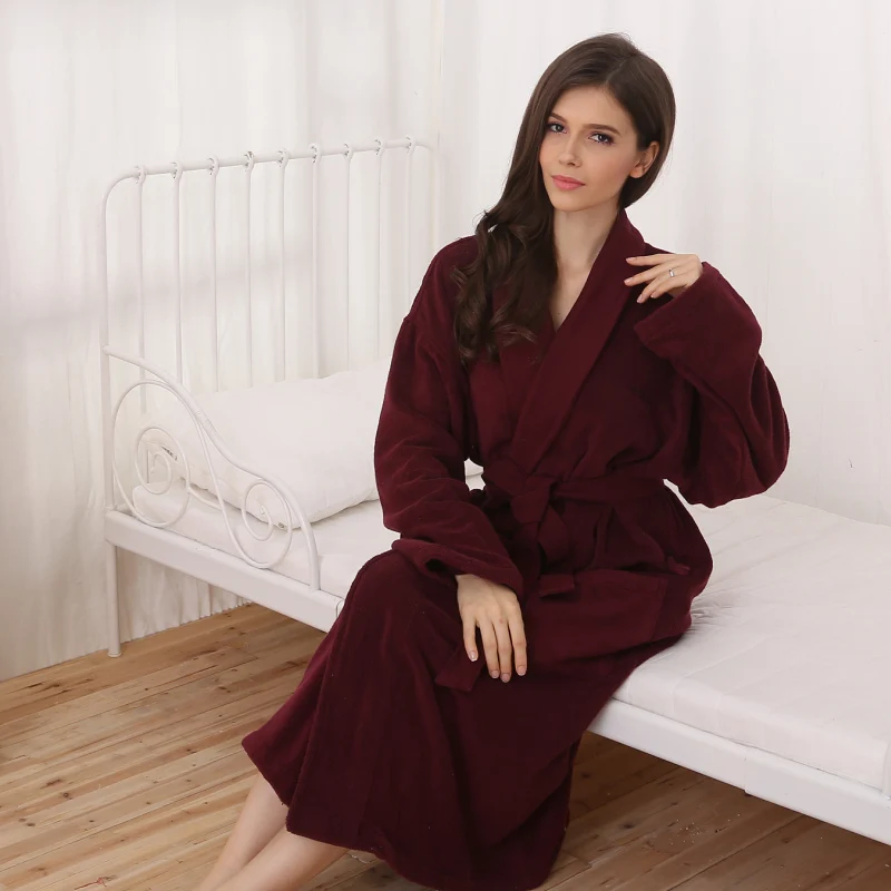 Winter Bathrobe Women Long Towel Fleece Thick Warm Solid Bathrobe Women Kimono Bath Robe Bridesmaid Sexy Dressing Gown Autumn